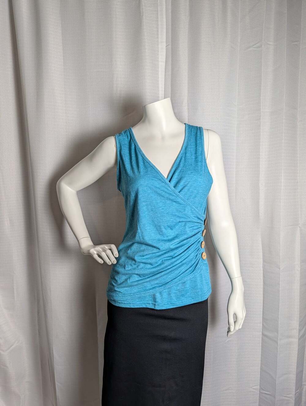 Salanta Women's V-Neck Sleeveless Wrap Tank Top with Side Button Detail